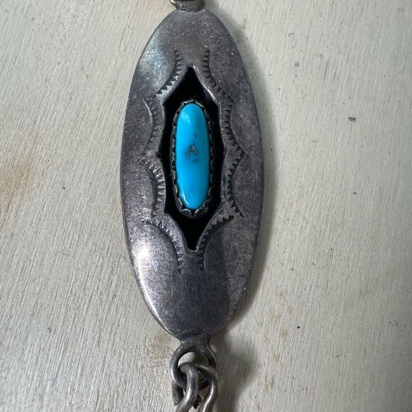 Vintage Manuelito Navajo Sterling Turquoise Pendant - Picture 6 of 8